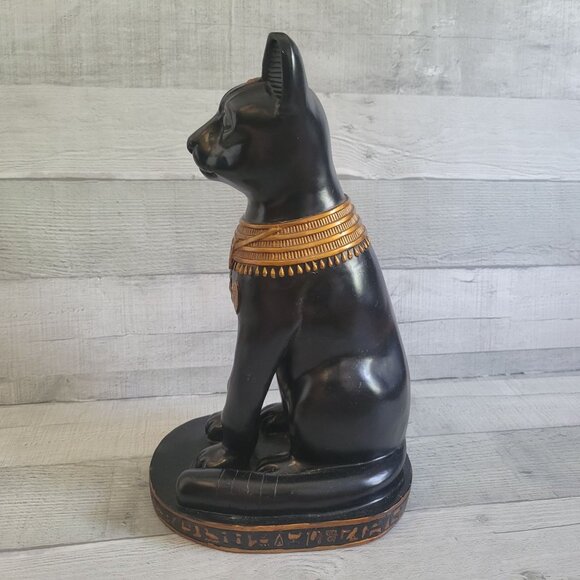 Egyptian Bastet Cat Goddess Statue - Black & Gold Resin Figurine - Picture 2 of 11